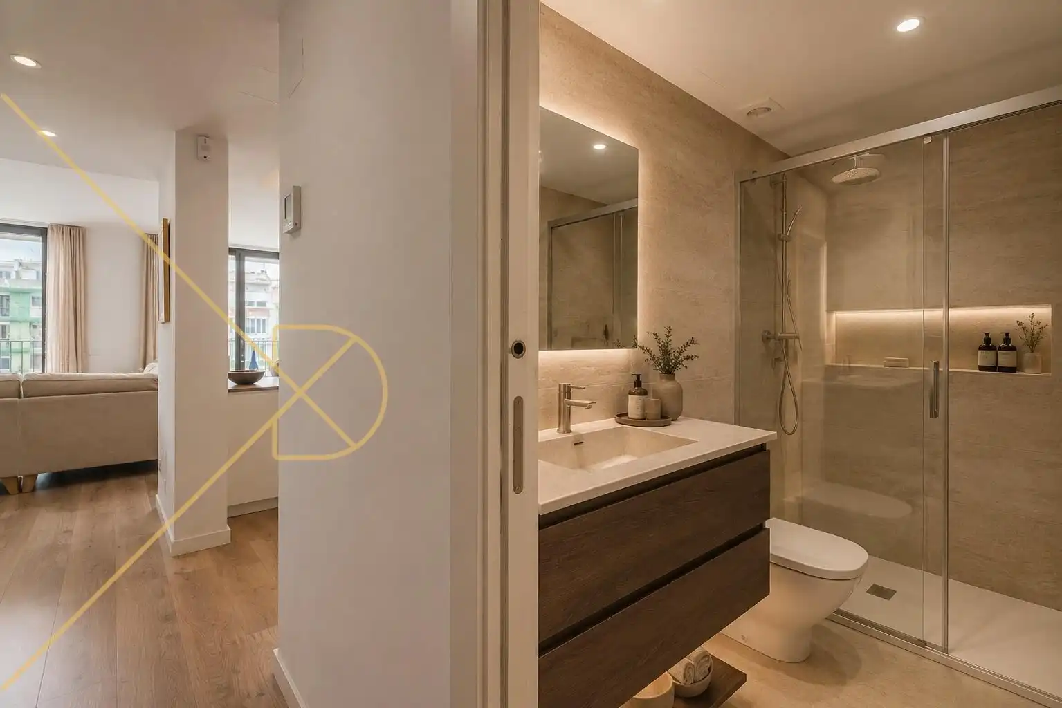 Badezimmer von Dachboden zum Verkauf in Barcelona mit Klimaanlage, Heizung und Parkett