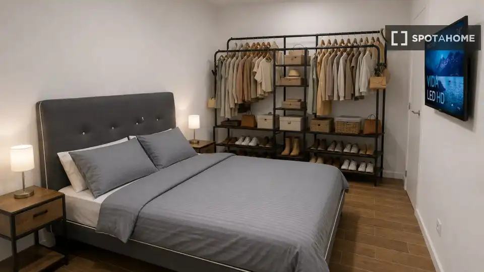 Schlafzimmer von Wohnung zur Miete in Madrid mit Klimaanlage, Heizung und Möbliert