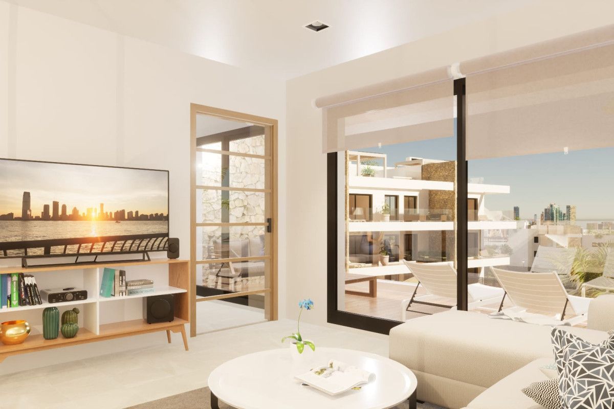 Sala de estar de Apartamento en venta en Finestrat con Jardín privado, Terraza y Piscina comunitaria