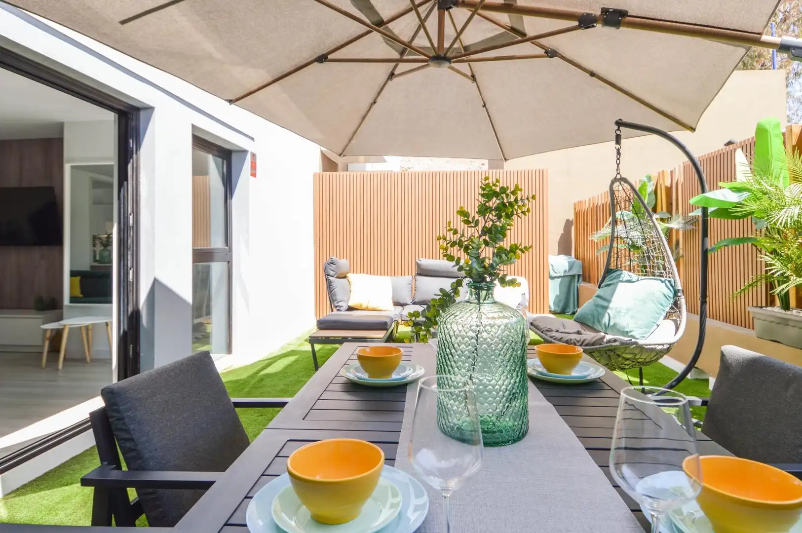 Terrassa de Apartament de lloguer en Mogán amb Aire condicionat, Jardí privat i Terrassa