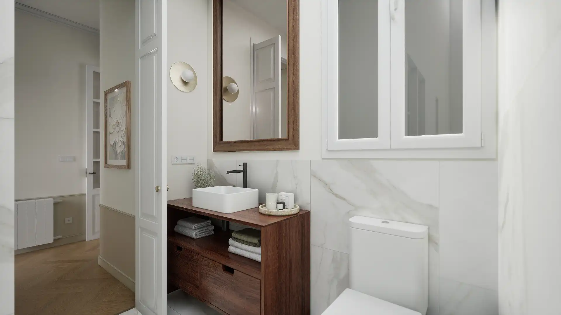 Badezimmer von Wohnungen zur Miete in Barcelona mit Klimaanlage, Heizung und Parkett