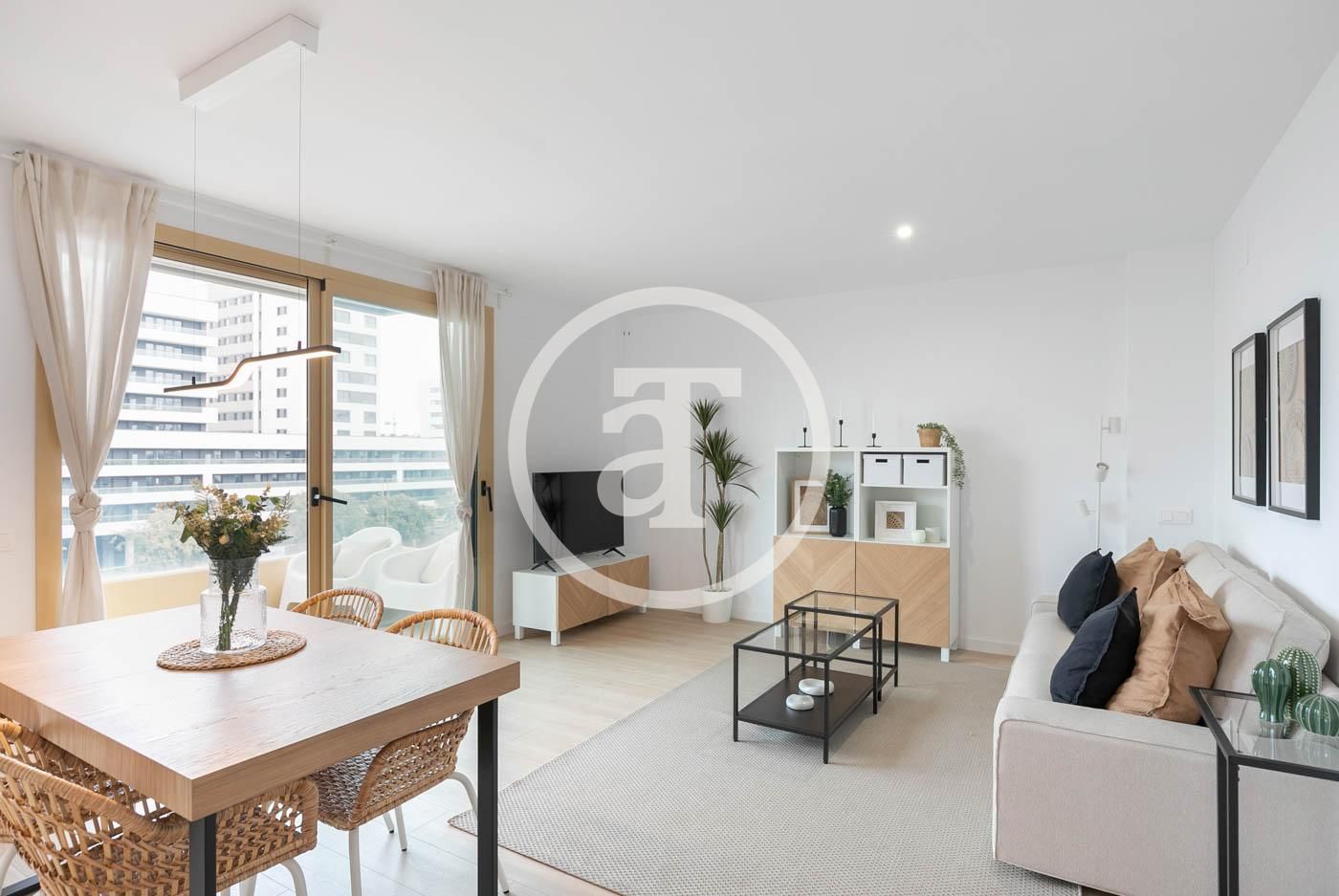 Sala d'estar de Pis de lloguer en Badalona amb Aire condicionat, Calefacció i Moblat