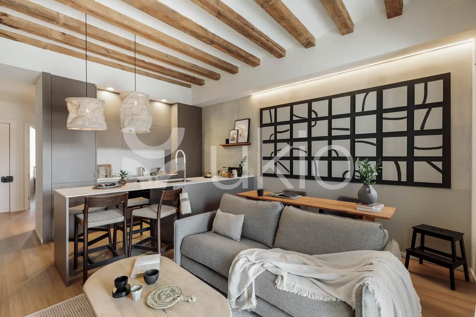 Sala de estar de Apartamento de alquiler en Barcelona con Aire acondicionado, Calefacción y Amueblado