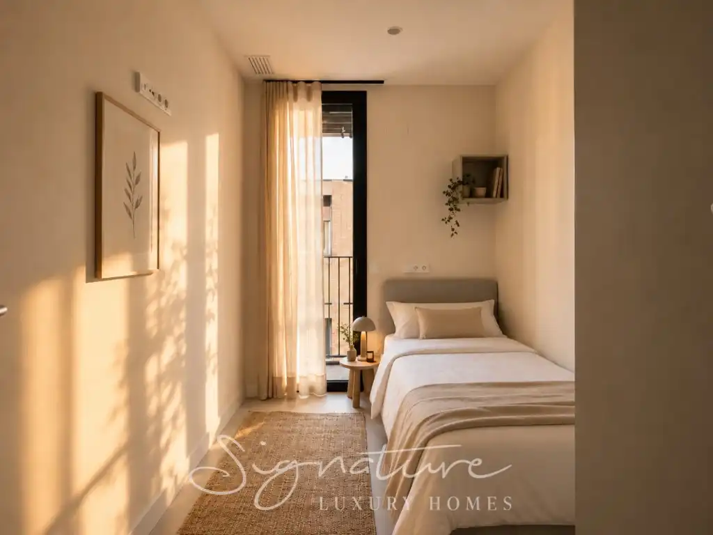 Schlafzimmer von Erdgeschoss zur Miete in Barcelona mit Klimaanlage, Schwimmbad und Möbliert