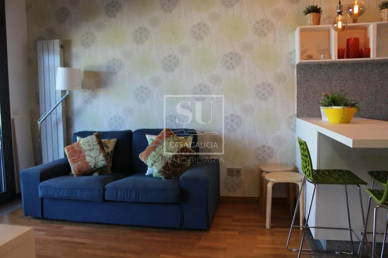Living room of Flat for rent in Baiona  with Heating, Parquet flooring and Terrace