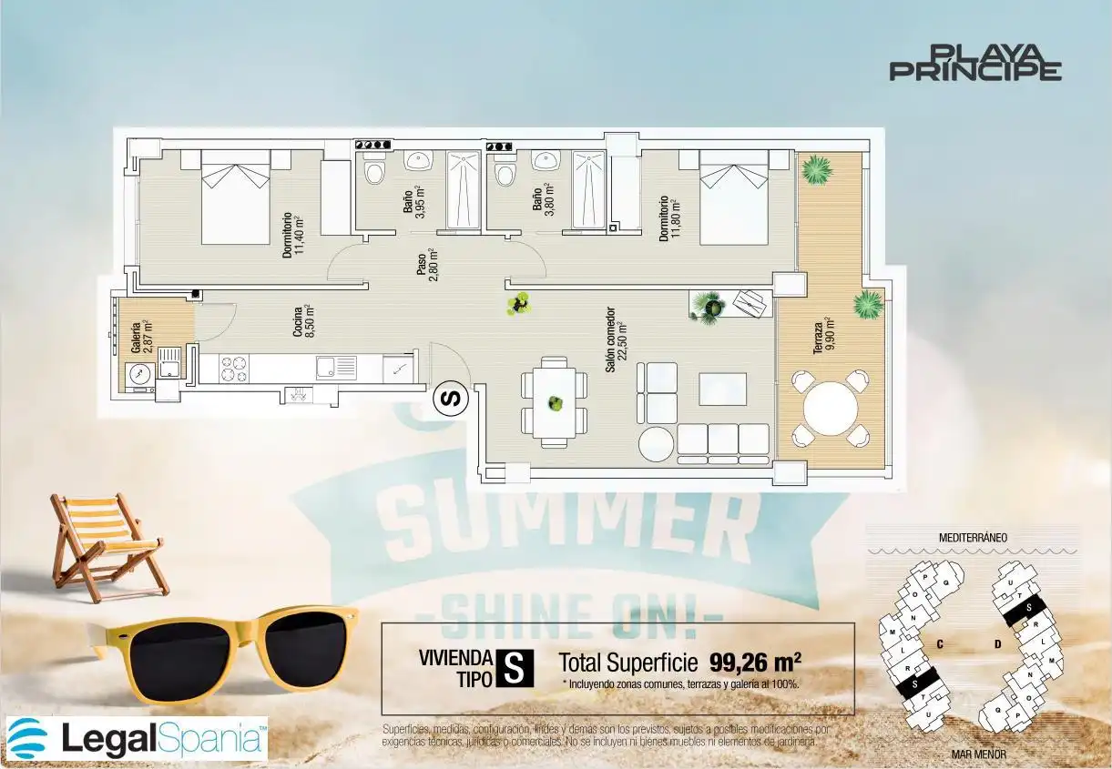 Apartamento en venta en La Manga del Mar Menor con Jardín privado, Terraza y Piscina
