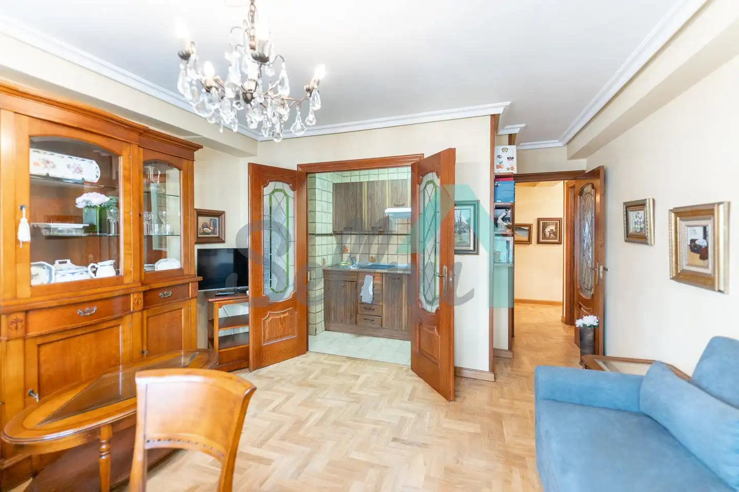 Wohnzimmer von Wohnung zur Miete in Gijón  mit Heizung, Parkett und Terrasse