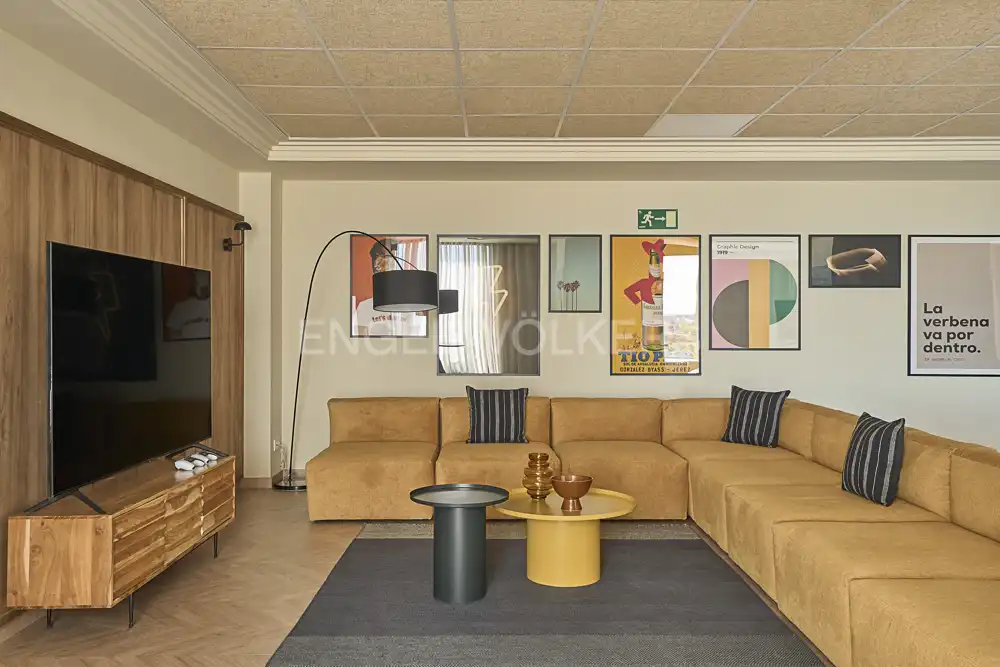 Sala de estar de Estudio de alquiler en Alcobendas con Aire acondicionado, Calefacción y Jardín privado
