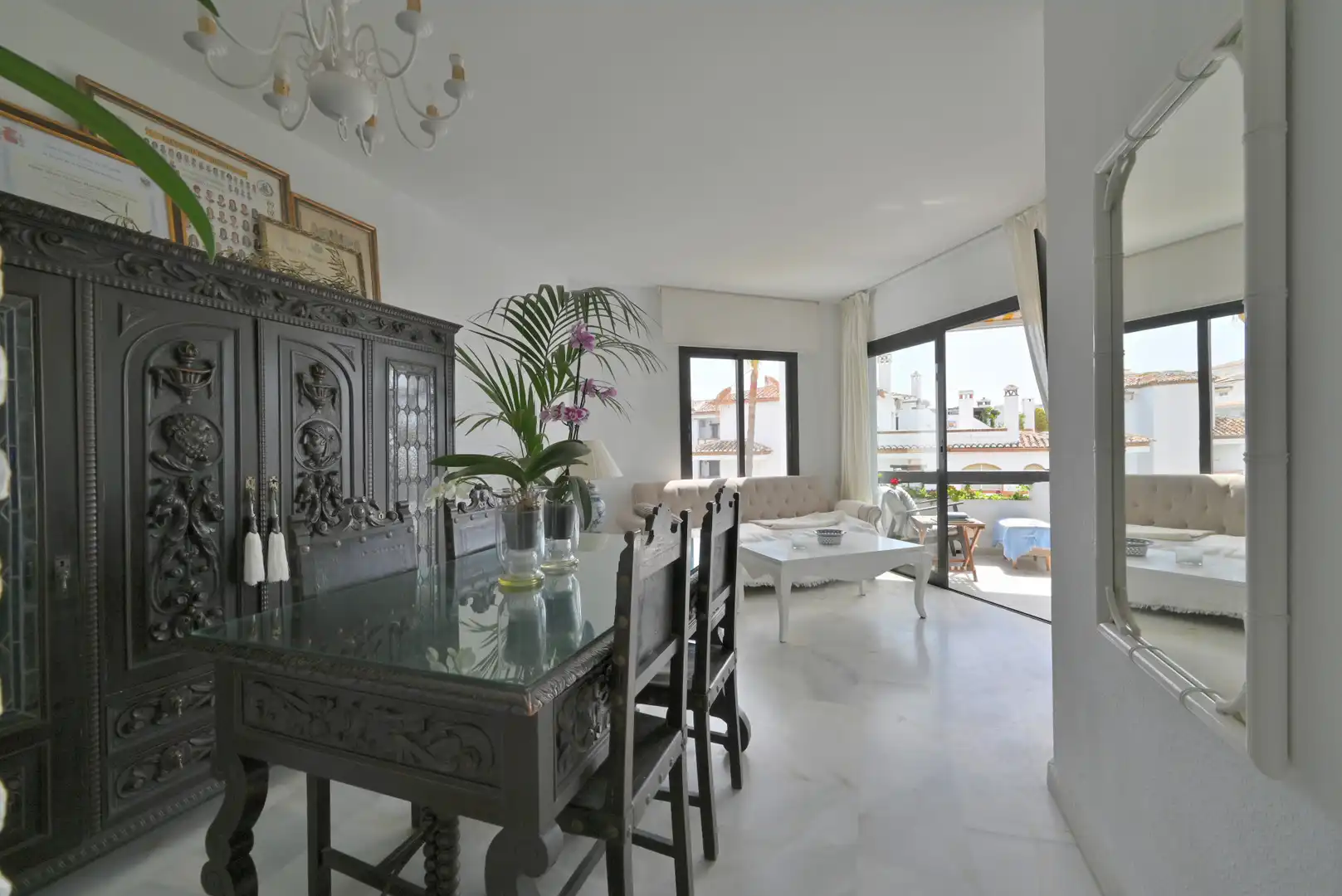 Comedor de Apartamento en venta en Mijas con Terraza, Piscina y Amueblado
