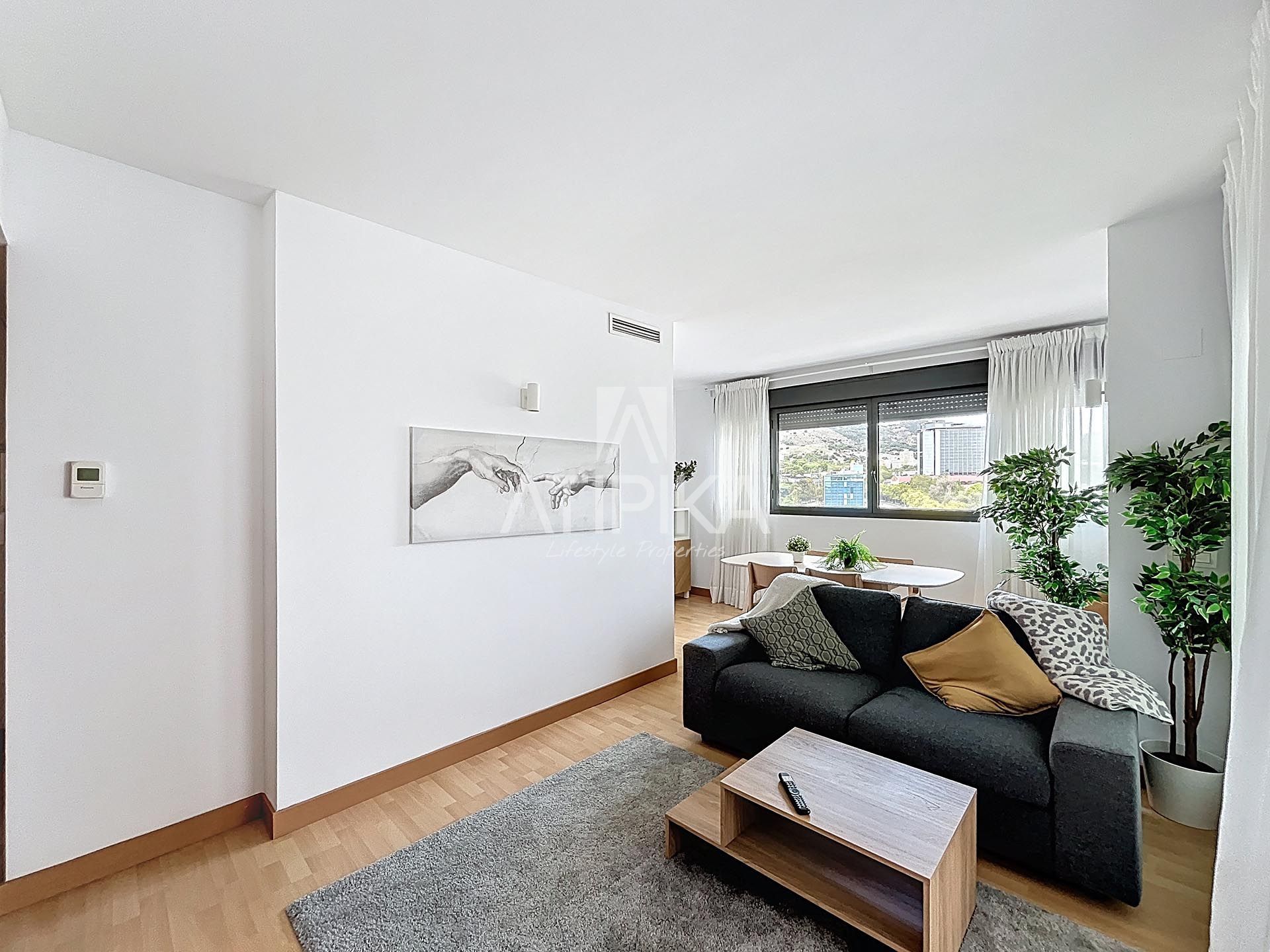 Sala d'estar de Pis en venda en L'Hospitalet de Llobregat amb Aire condicionat, Parquet i Terrassa