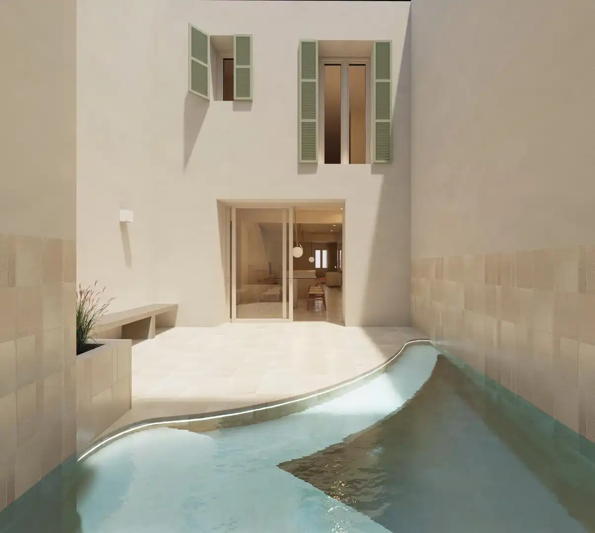 Schwimmbecken von Einfamilien-Reihenhaus zum Verkauf in Pollença mit Klimaanlage, Heizung und Terrasse