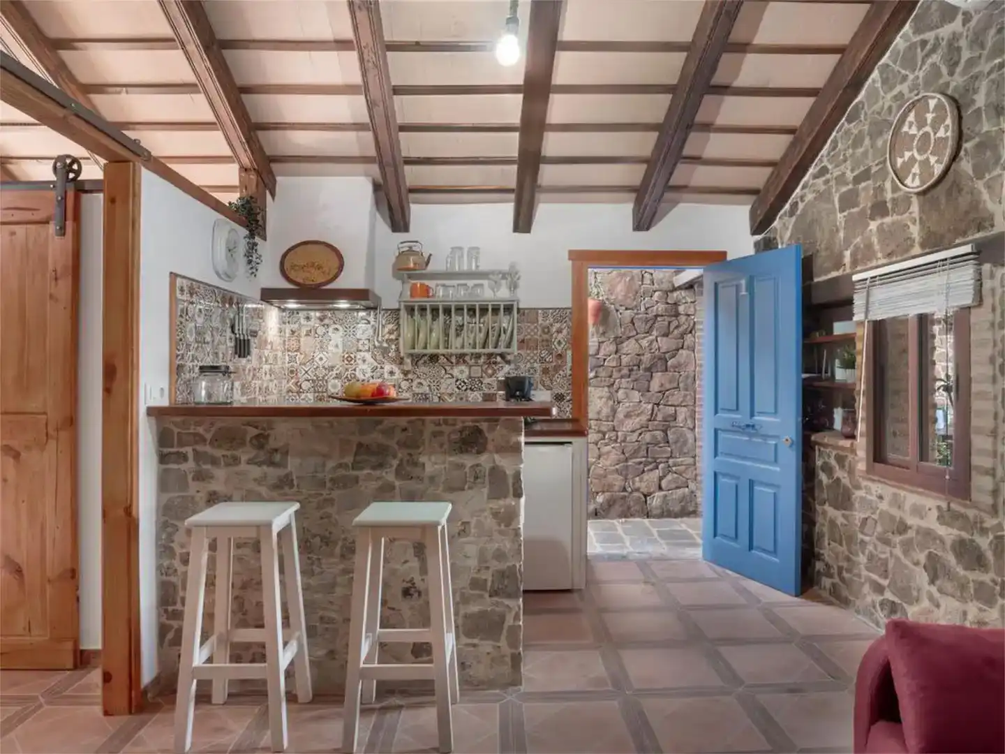 Cuina de Finca rústica de lloguer en Conil de la Frontera amb Aire condicionat, Jardí privat i Piscina