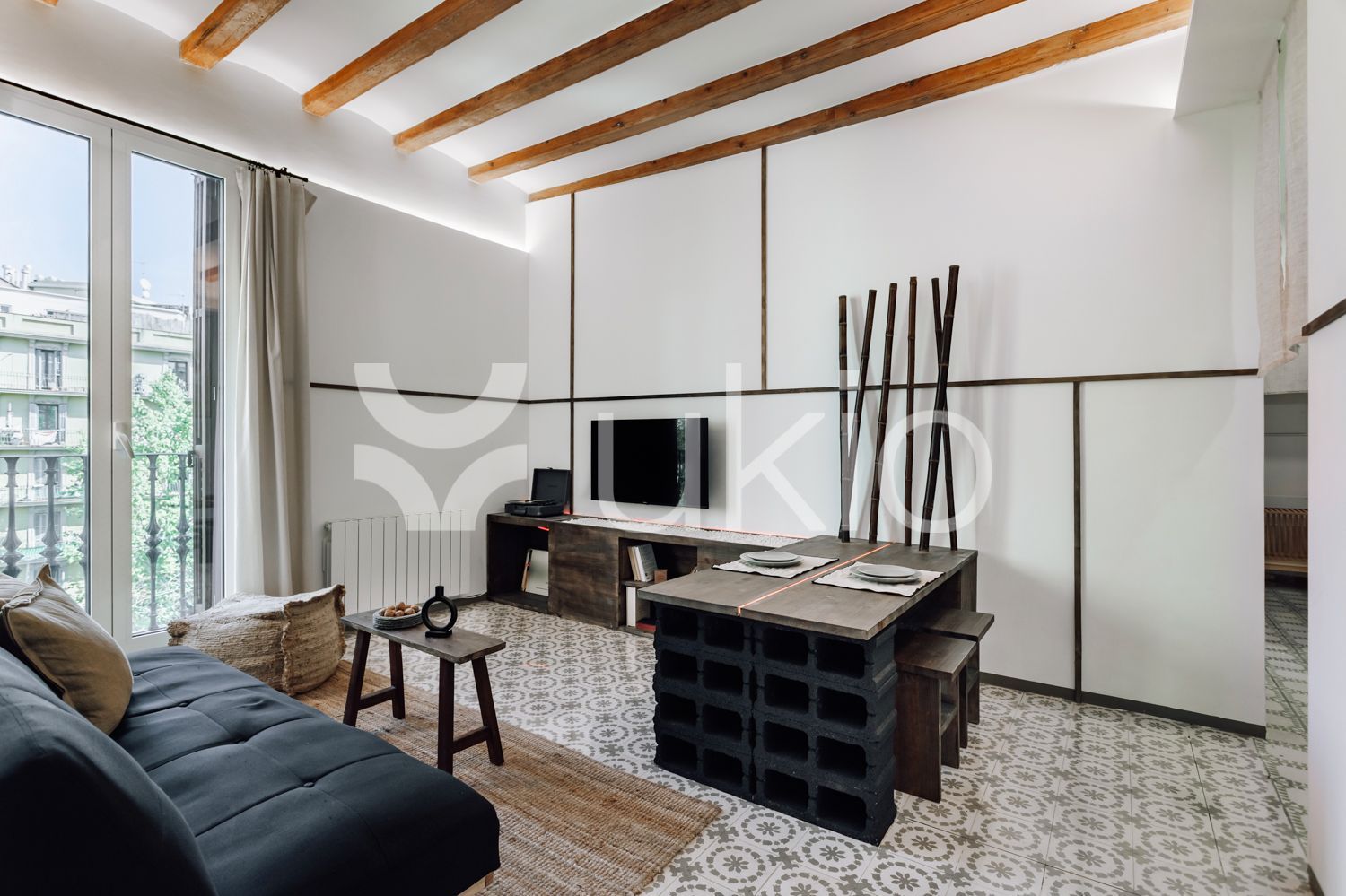 Sala d'estar de Apartament de lloguer en  Barcelona Capital amb Aire condicionat, Moblat i Rentadora