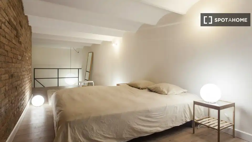 Schlafzimmer von Wohnungen zur untervermieten in Barcelona mit Klimaanlage, Terrasse und Möbliert