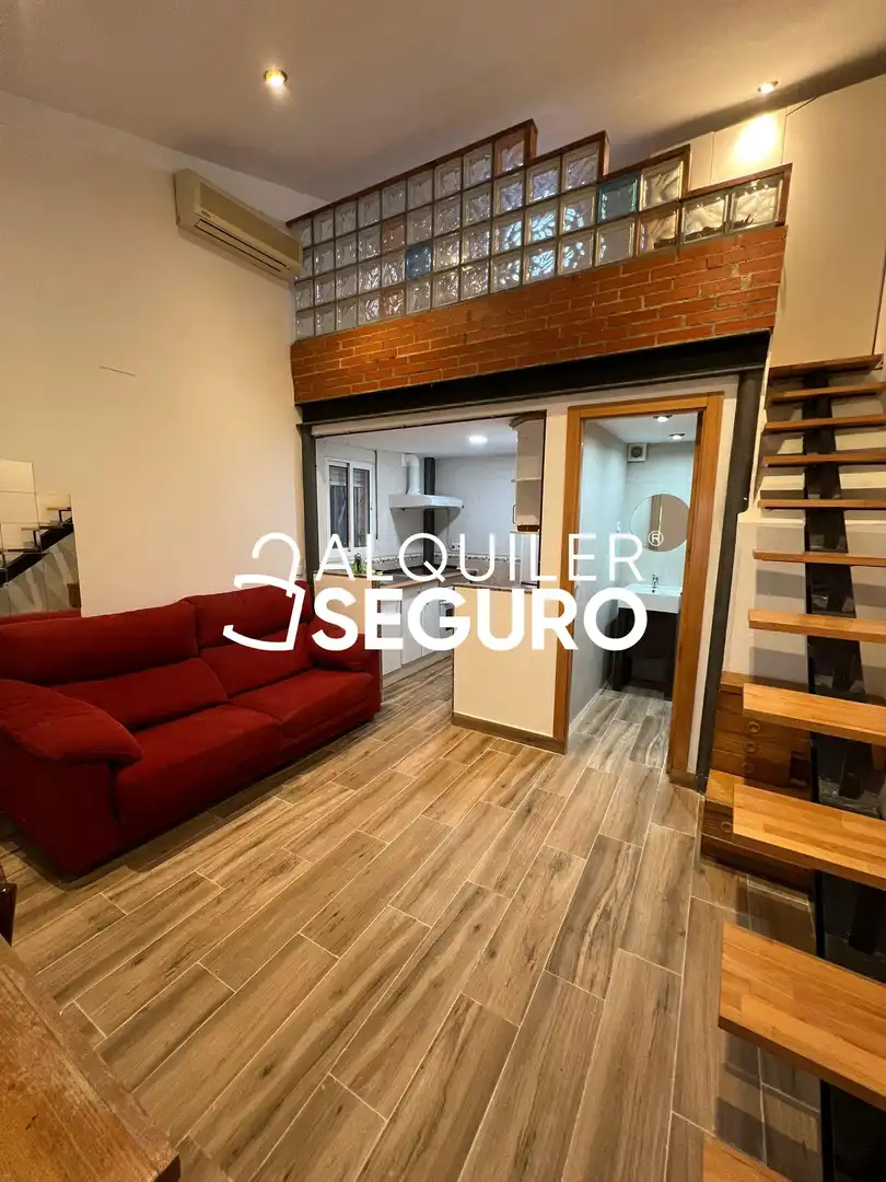 Sala d'estar de Estudi de lloguer en  Madrid Capital amb Aire condicionat, Calefacció i Moblat