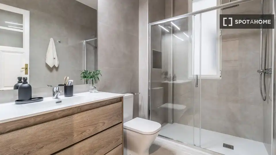 Bany de Apartament per a compartir en Madrid amb Aire condicionat, Terrassa i Moblat
