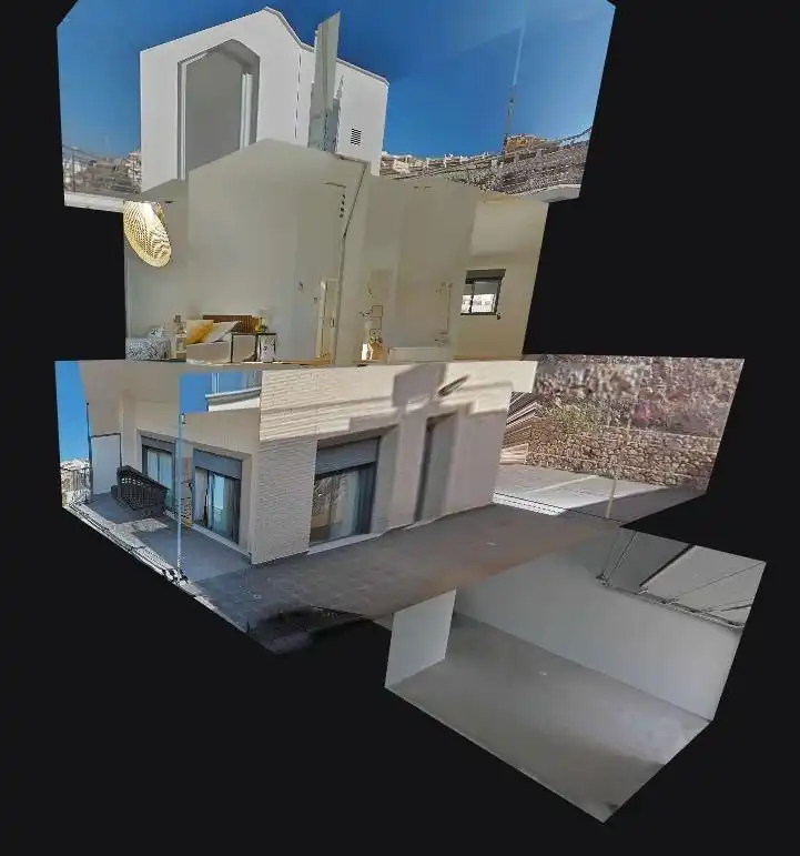 Außenansicht von Einfamilien-Reihenhaus zum Verkauf in Cullera mit Klimaanlage, Privatgarten und Terrasse