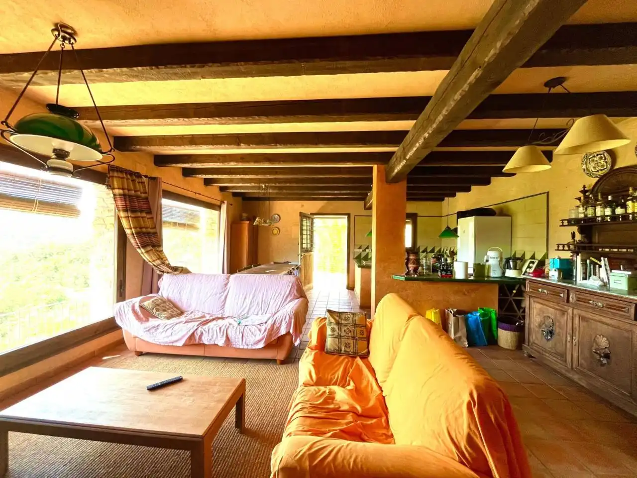 Sala de estar de Finca rústica en venta en Sant Aniol de Finestres con Calefacción, Jardín privado y Terraza