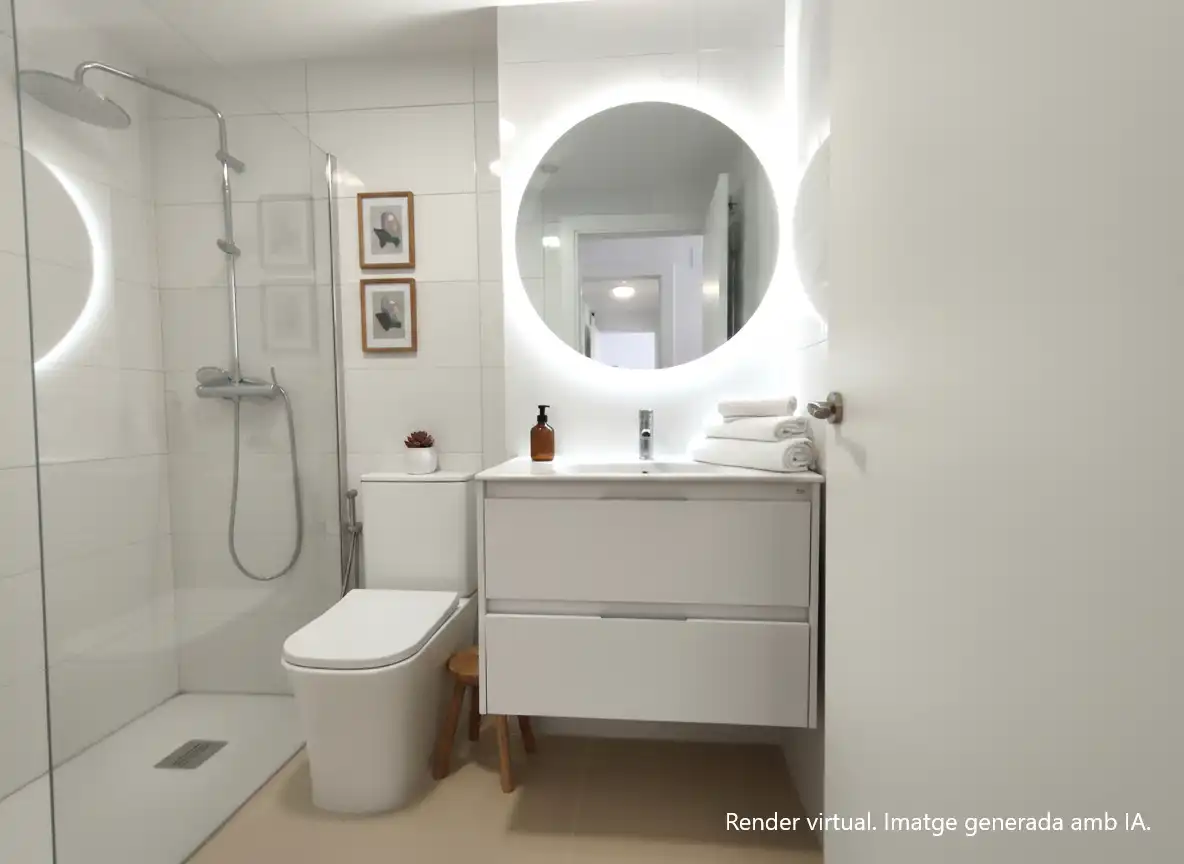 Badezimmer von Wohnung zum Verkauf in Salt mit Klimaanlage, Heizung und Parkett