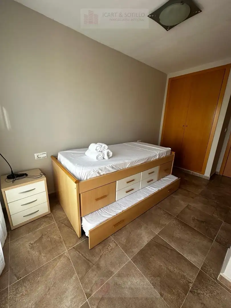 Schlafzimmer von Dachboden zur Miete in San Jorge / Sant Jordi mit Klimaanlage, Heizung und Privatgarten