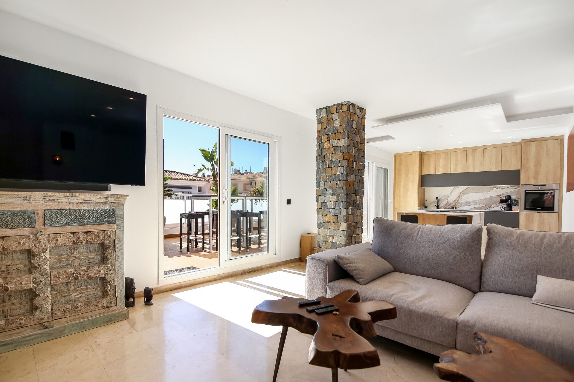 Sala d'estar de Àtic en venda en Moraira amb Aire condicionat, Terrassa i Balcó