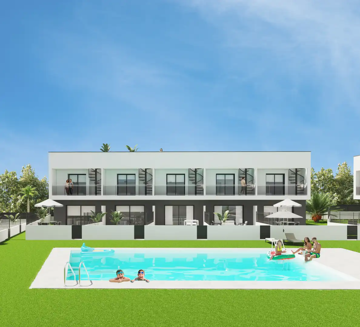 Schwimmbecken von Einfamilien-Reihenhaus zum Verkauf in El Vendrell mit Klimaanlage, Heizung und Privatgarten