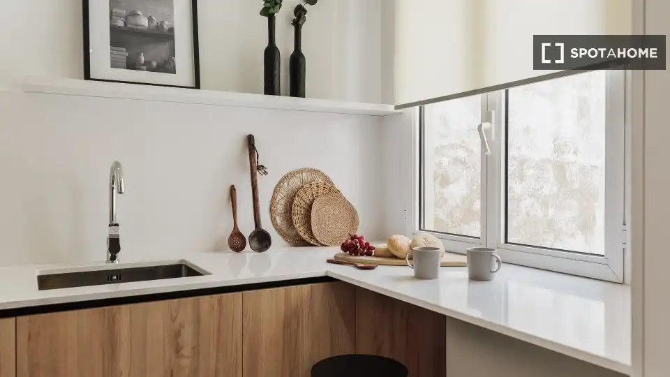 Cocina de Apartamento para compartir en Barcelona con Aire acondicionado, Terraza y Amueblado
