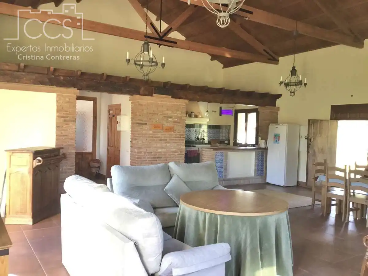 Sala d'estar de Finca rústica en venda en El Pedroso amb Traster, Piscina i Moblat