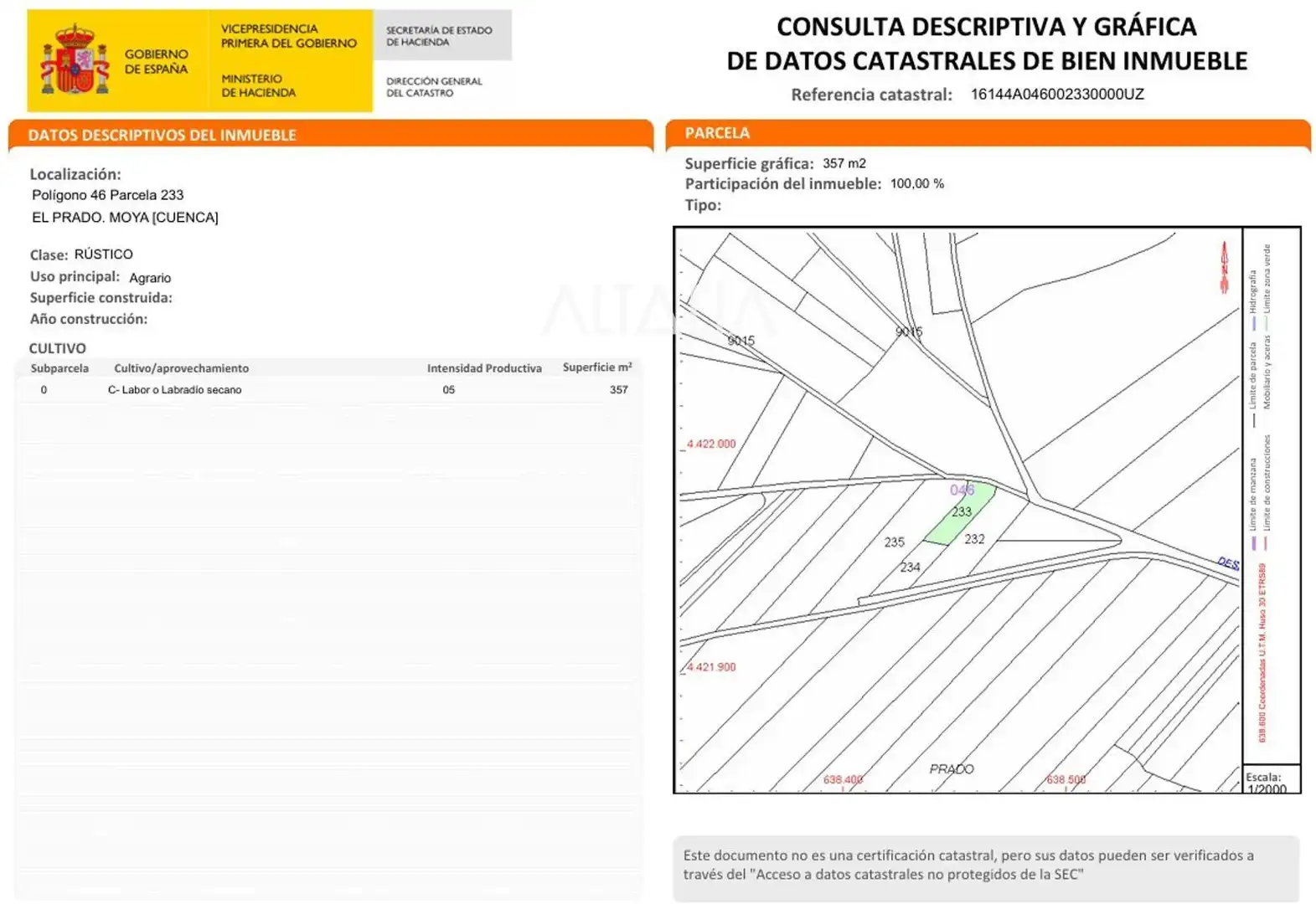 Terreno en venta en Moya (Cuenca)