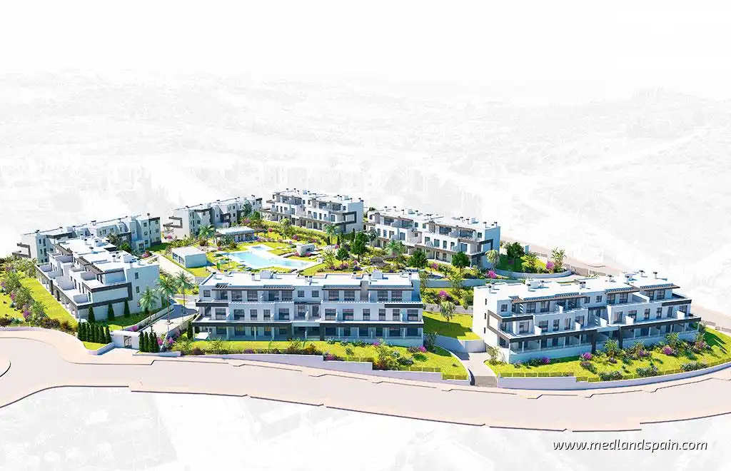 Außenansicht von Wohnungen zum Verkauf in Estepona mit Klimaanlage, Heizung und Terrasse