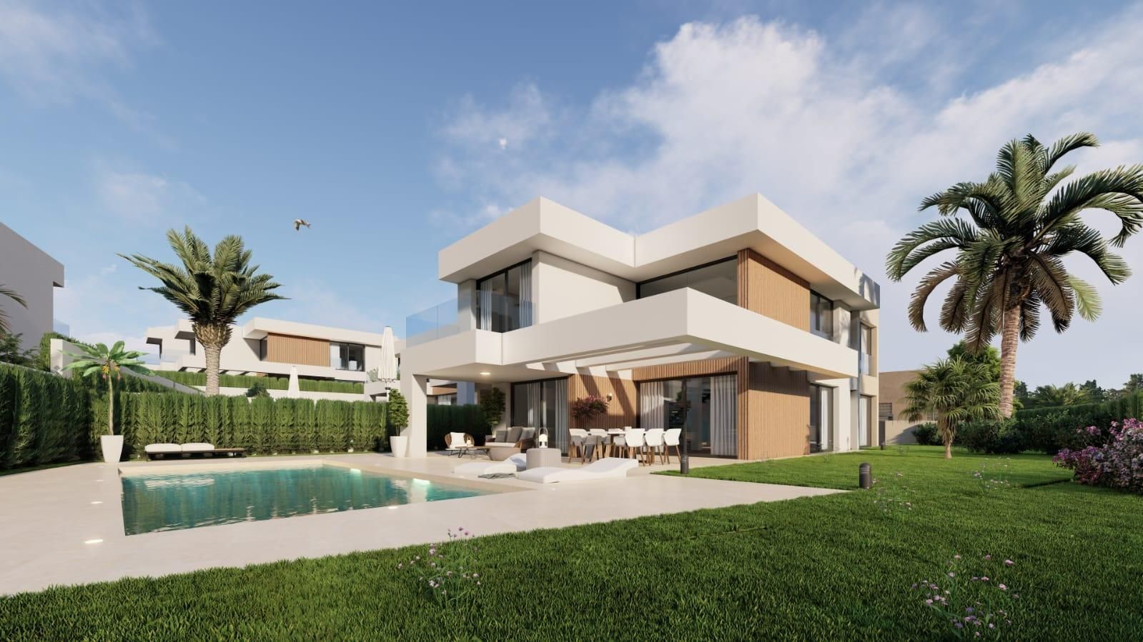 Vista exterior de Casa o xalet en venda en Manilva amb Jardí privat, Terrassa i Piscina