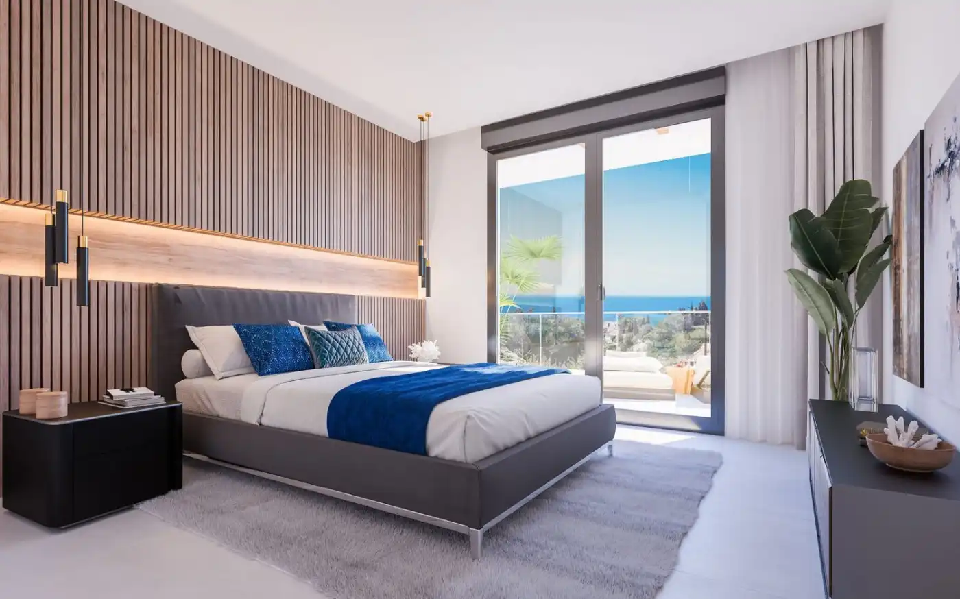 Schlafzimmer von Erdgeschoss zum Verkauf in Marbella mit Klimaanlage, Heizung und Privatgarten