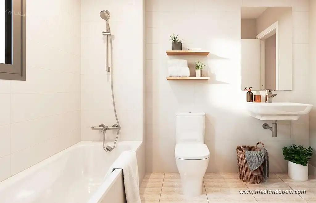 Badezimmer von Wohnungen zum Verkauf in Estepona mit Klimaanlage, Heizung und Terrasse