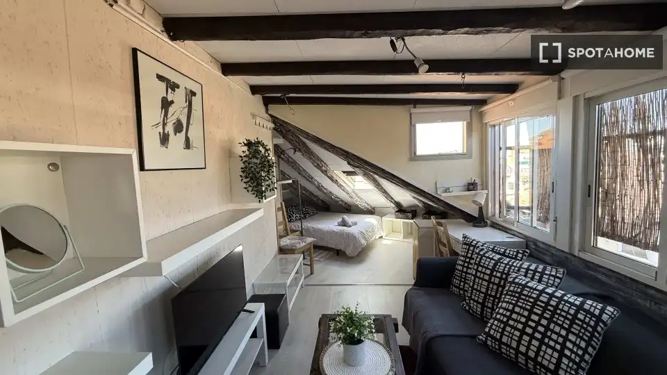Wohnzimmer von Wohnung zur untervermieten in Madrid mit Klimaanlage, Heizung und Terrasse