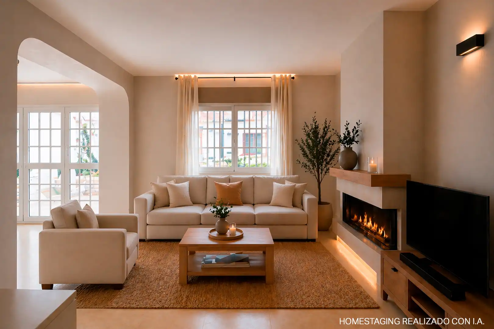 Wohnzimmer von Einfamilien-Reihenhaus zum Verkauf in Marbella mit Klimaanlage, Heizung und Terrasse