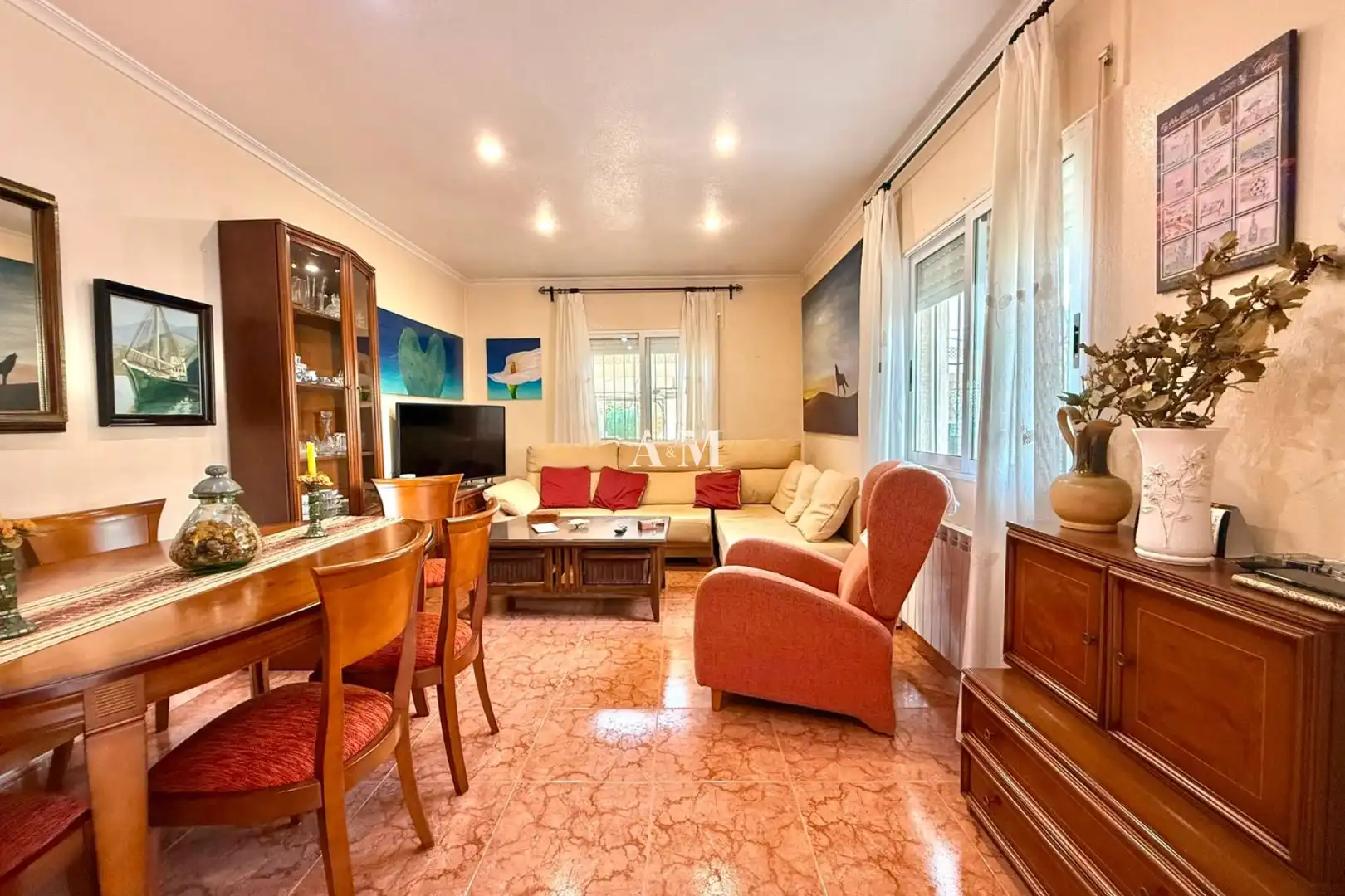Sala d'estar de Casa adosada en venda en San Javier amb Aire condicionat, Calefacció i Jardí privat