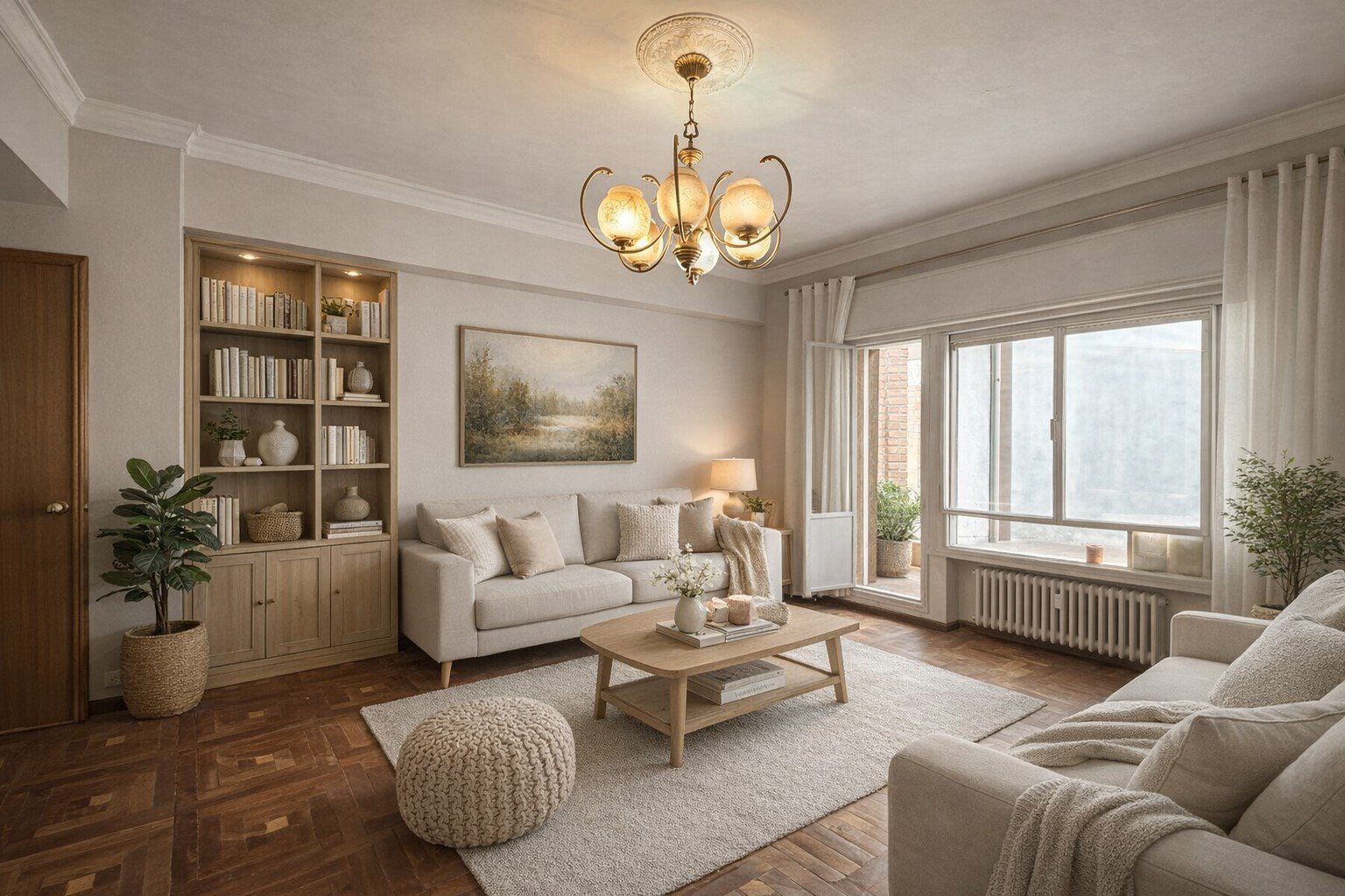 Living room of Flat for sale in  Madrid Capital  with Heating, Parquet flooring and Terrace