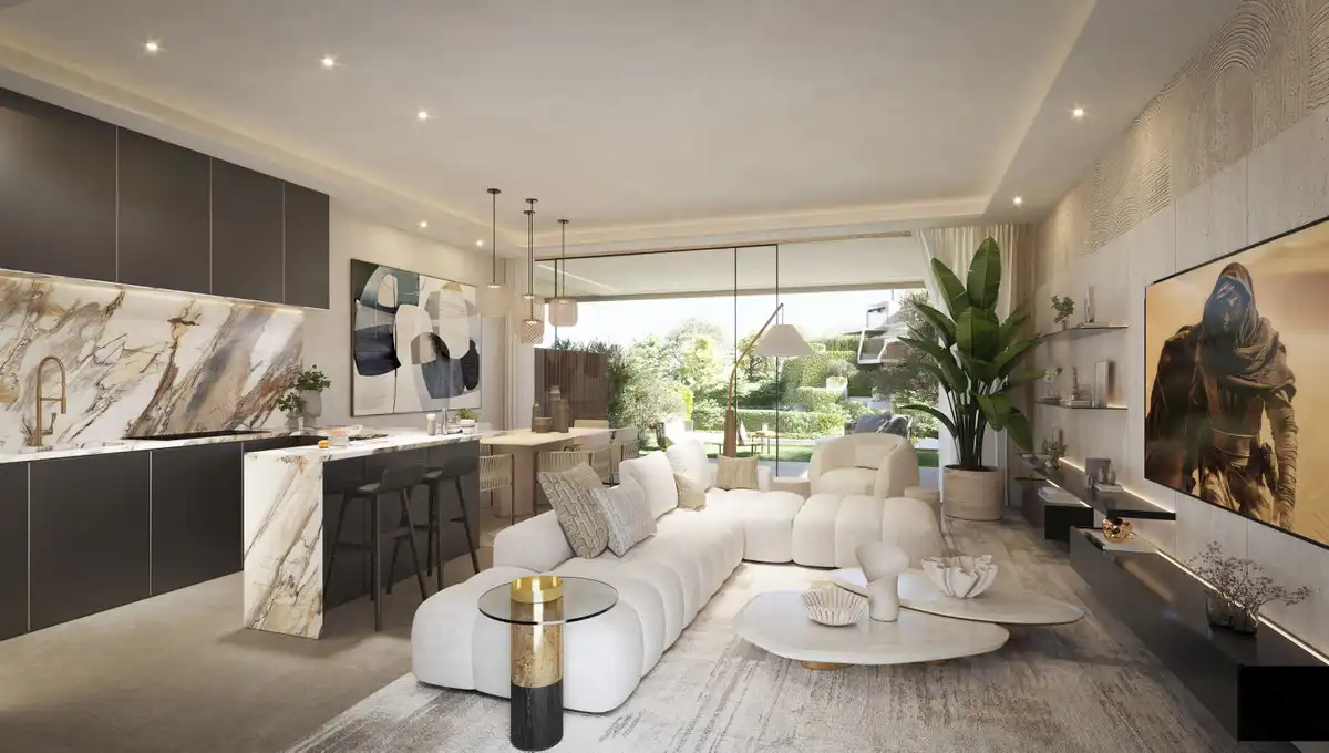 Living room of Detached homes for sale in Marbella  with Private garden, Terrace and Swimming Pool