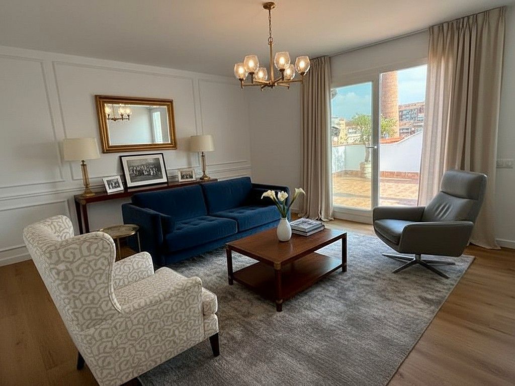 Sala d'estar de Àtic en venda en  Barcelona Capital amb Aire condicionat, Parquet i Terrassa