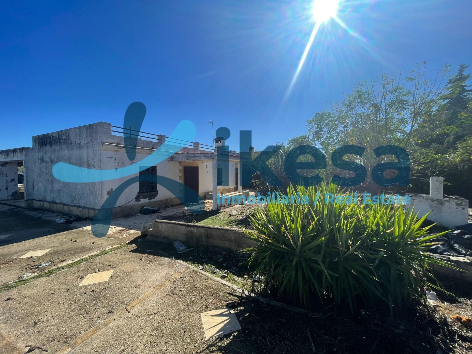 Vista exterior de Casa o chalet en venta en Sanlúcar la Mayor con Jardín privado, Terraza y Piscina