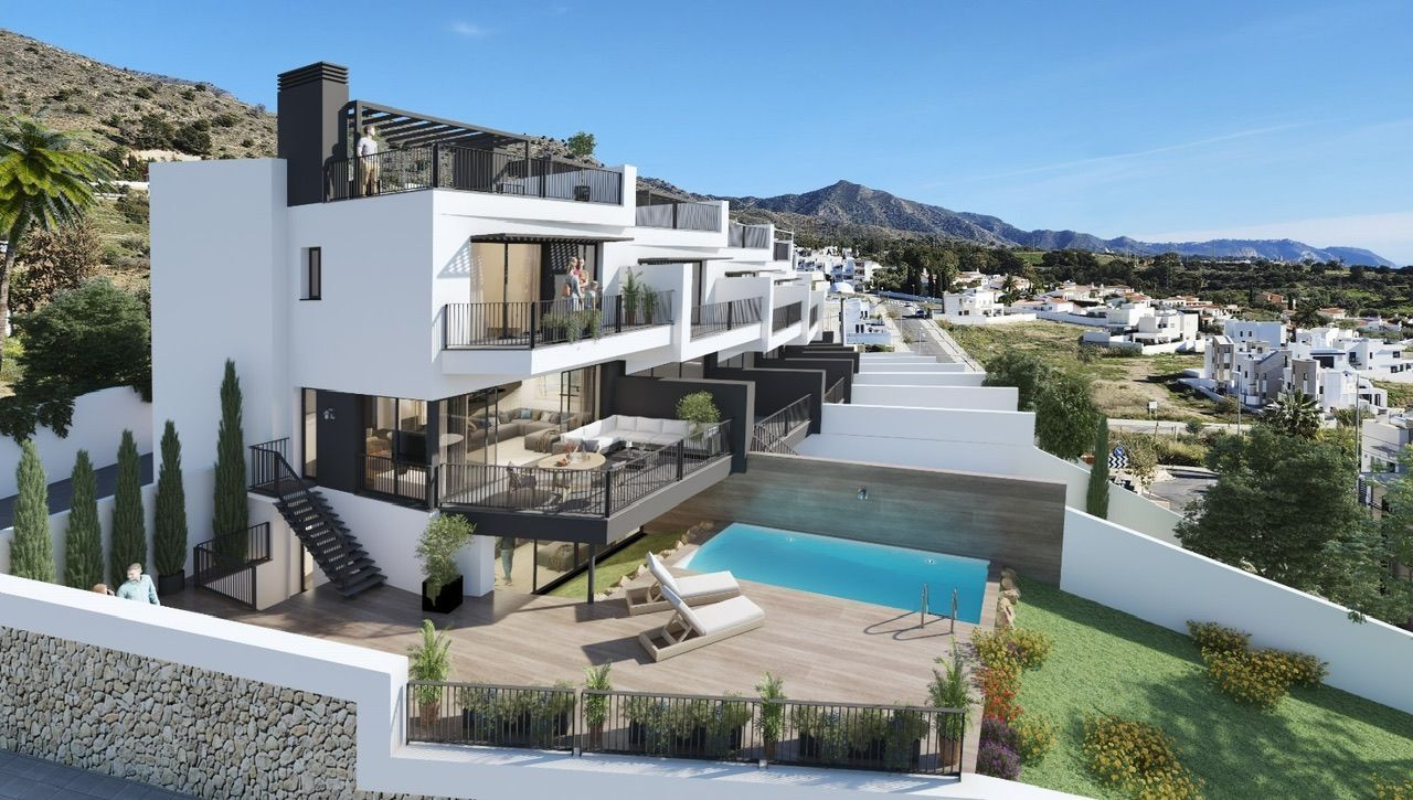 Exterior view of Single-family semi-detached for sale in Nerja  with Air Conditioner, Private garden and Swimming Pool