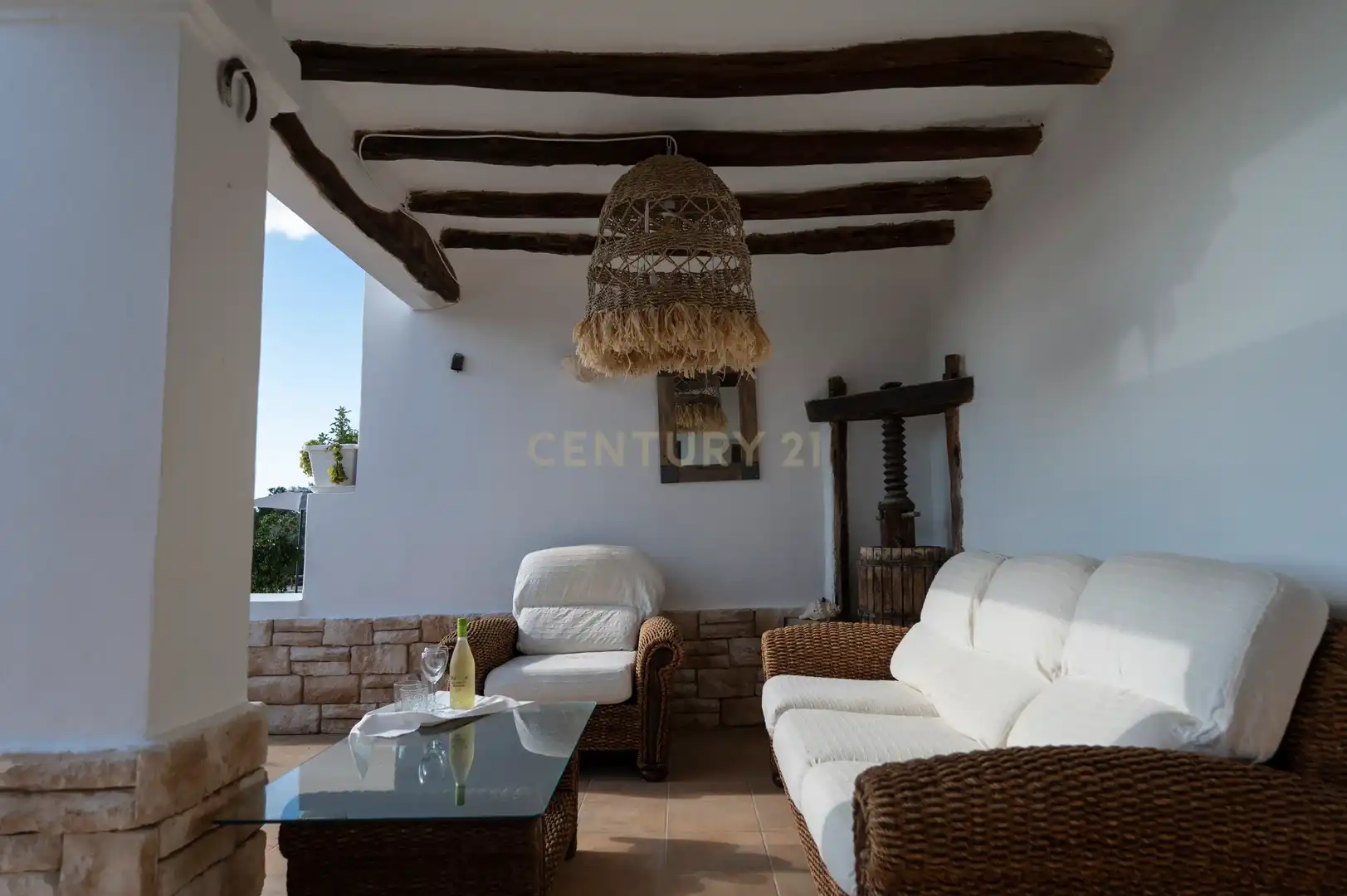 Wohnzimmer von Haus oder Chalet zur Miete in Sant Josep de sa Talaia mit Klimaanlage, Privatgarten und Möbliert