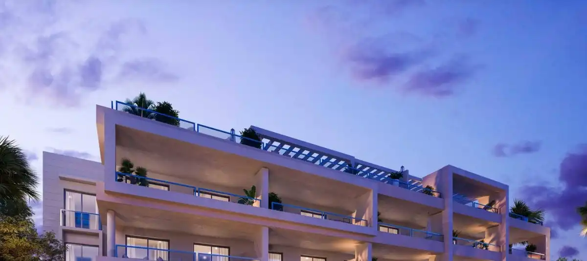 Außenansicht von Wohnungen zum Verkauf in Mijas mit Klimaanlage, Privatgarten und Terrasse