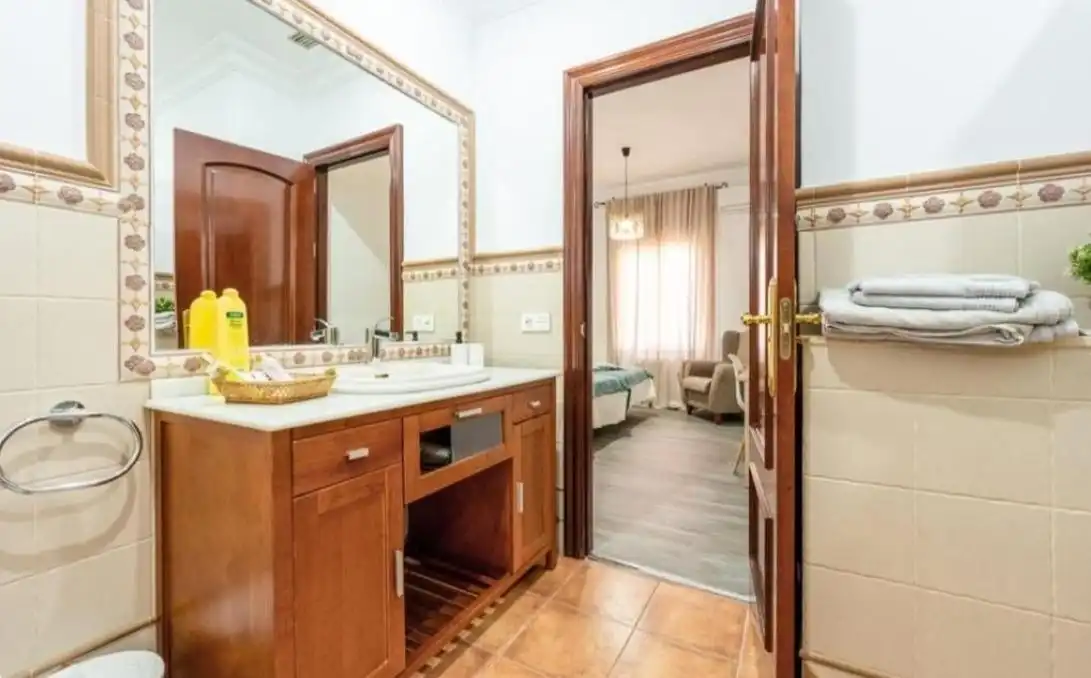 Bany de Casa o xalet en venda en Salteras amb Aire condicionat, Jardí privat i Piscina