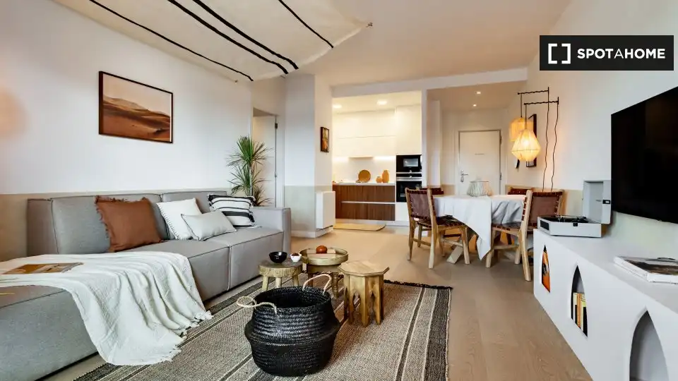 Sala d'estar de Apartament per a compartir en Barcelona amb Aire condicionat, Terrassa i Moblat