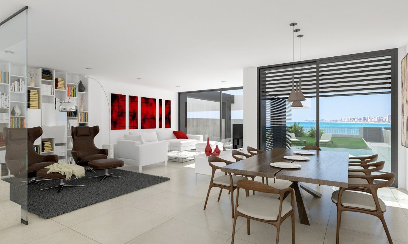 Sala d'estar de Casa adosada en venda en El Campello amb Jardí privat, Terrassa i Traster