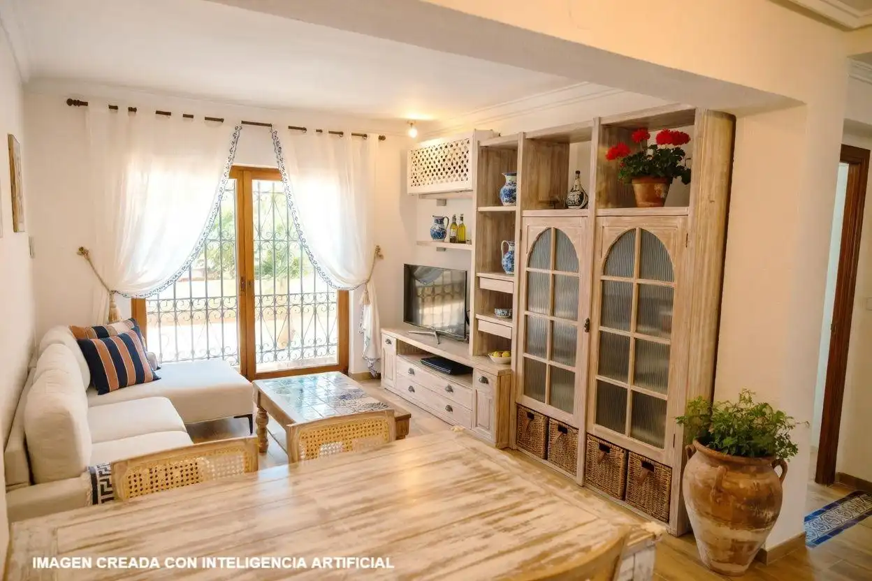 Wohnzimmer von Wohnung zum Verkauf in La Pobla de Farnals mit Klimaanlage, Privatgarten und Möbliert