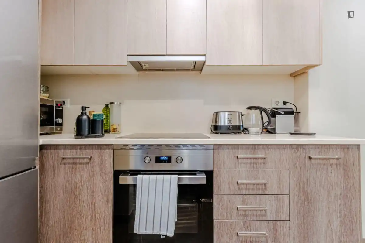 Cuina de Apartament per a compartir en Barcelona amb Aire condicionat, Calefacció i Moblat