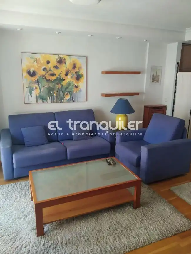Wohnzimmer von Wohnung zur Miete in Madrid mit Parkett, Schwimmbad und Möbliert