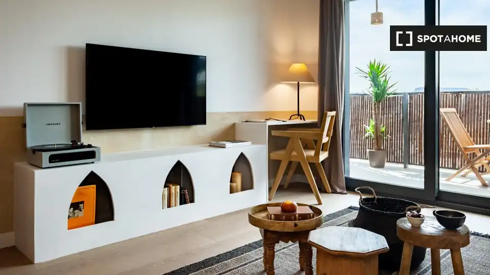 Sala d'estar de Apartament per a compartir en Barcelona amb Aire condicionat, Terrassa i Moblat